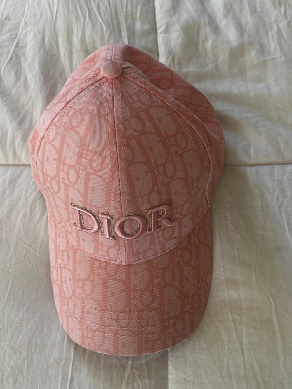 Dior Oblique Monogram Logo Women's Baseball Cap Hat Pink w/ Gold Logo Adjustable - Picture 8 of 9